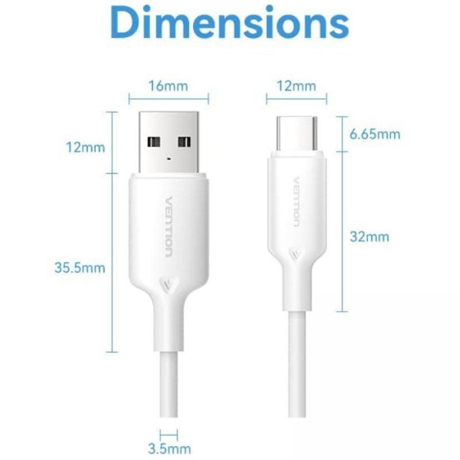 Cable USB 2.0 Tipo-C Vention CTQWH/ USB Tipo-C Macho - USB Macho/ Hasta 60W/ 480Mbps/ 2m/ Blanco