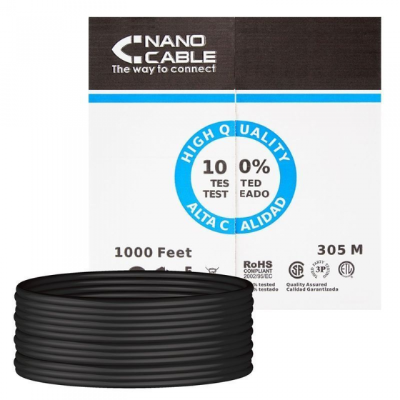 Bobina de Cable RJ45 UTP Nanocable 10.20.0304-EXT-BK Cat.5e 305m Negro