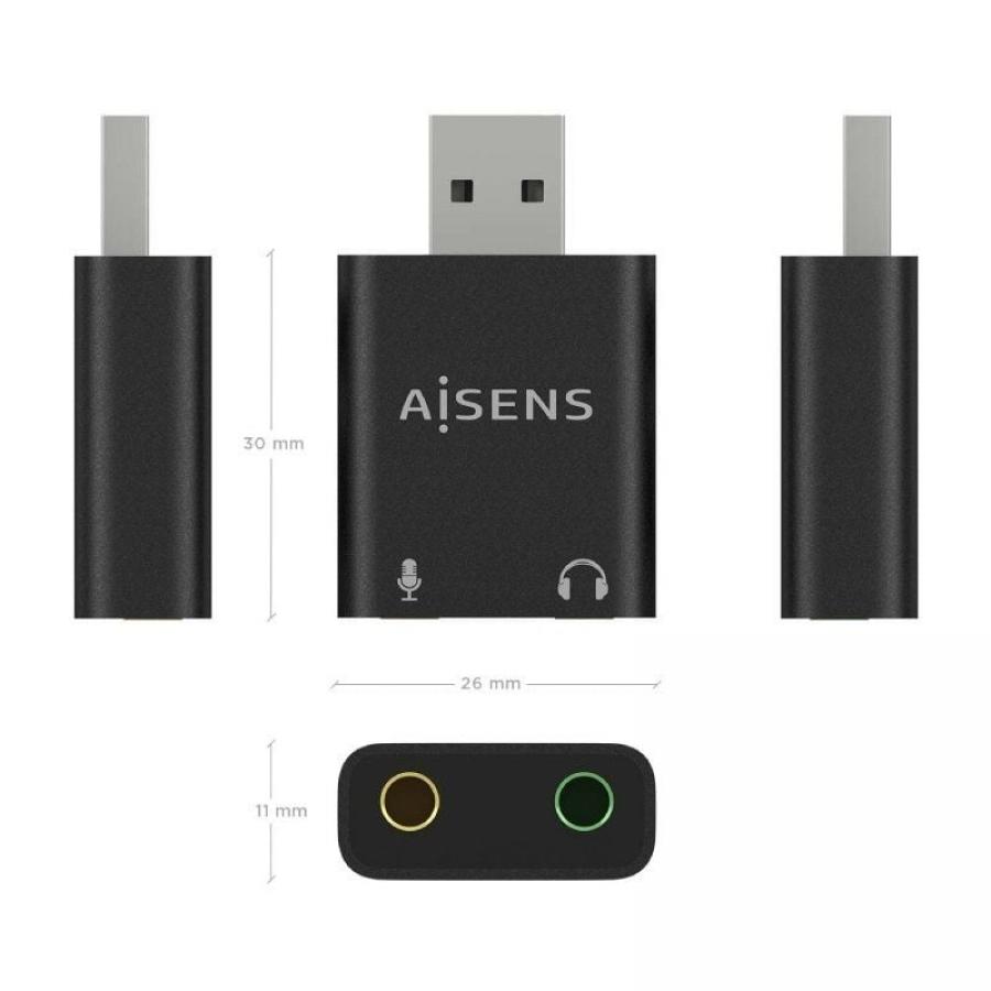Tarjeta de Sonido Aisens A106-0768/ USB Macho - 2x Jack 3.5 Hembra