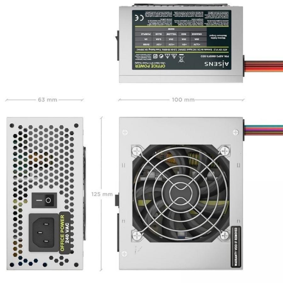 Fuente de Alimentación SFX Aisens ASPC-500SFX-SEO/ 500W/ Ventilador 8cm