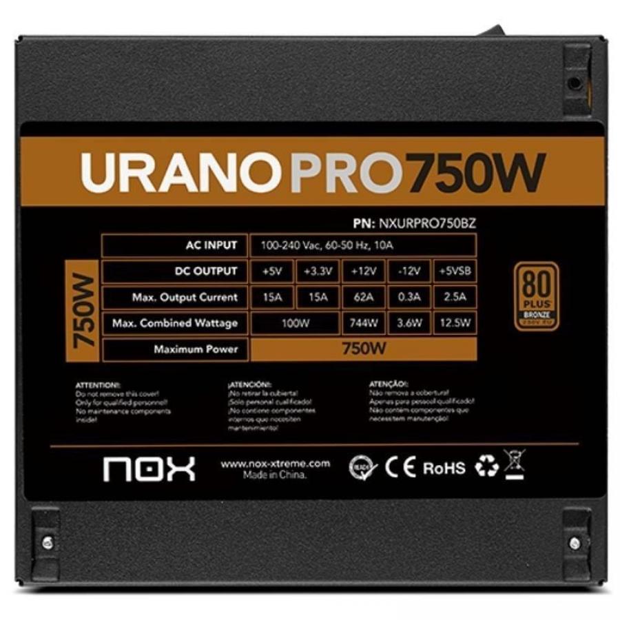 Fuente de Alimentación Nox Hummer Urano Pro/ 750W/ Ventilador 12cm/ 80 Plus Bronze