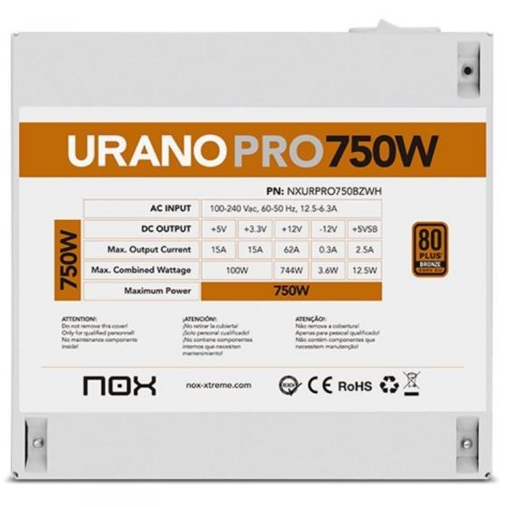 Fuente de Alimentación Nox Hummer Urano Pro White/ 750W/ Ventilador 12cm/ 80 Plus Bronze