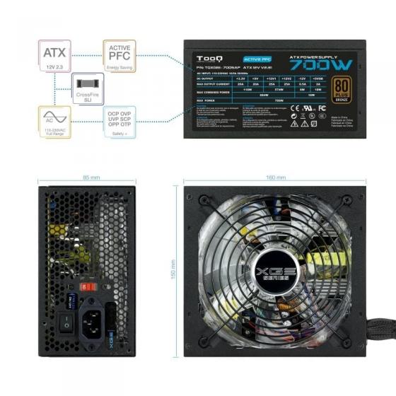 Fuente de Alimentación TooQ TQXGEII-700SAP/ 700W/ Ventilador 14cm/ 80 Plus Bronze