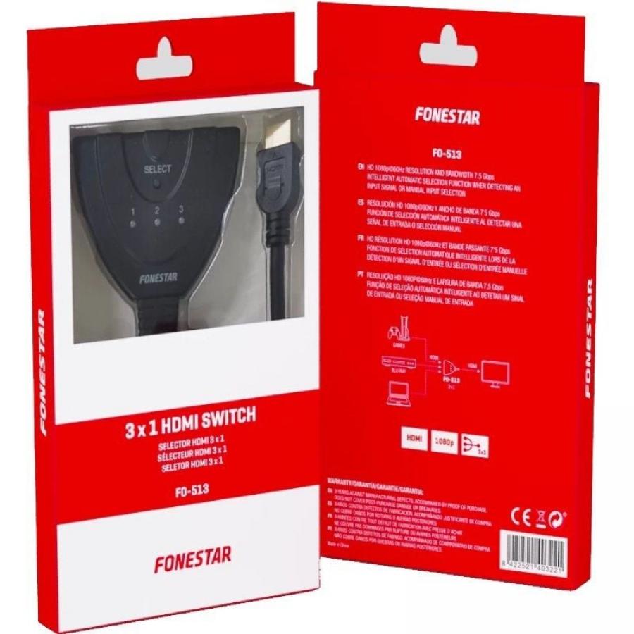 Splitter HDMI 3 en 1 Fonestar FO-513/ 3xHDMI