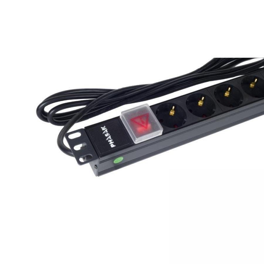 Regleta con Interruptor Phasak BNS 1520/ 8 Tomas de Corriente/ Cable 3m/ Negro