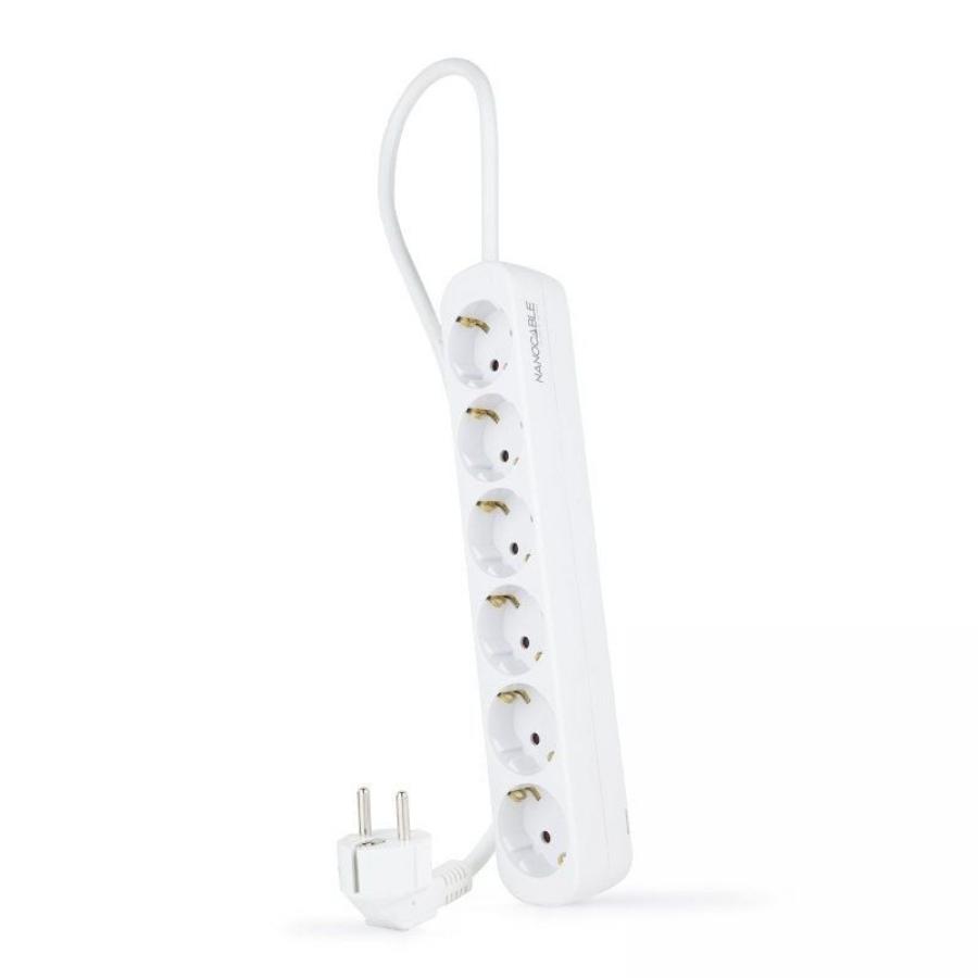 Regleta Nanocable 10.37.0006-NS/ 6 Tomas de Corriente/ Cable 1.4m/ Blanca