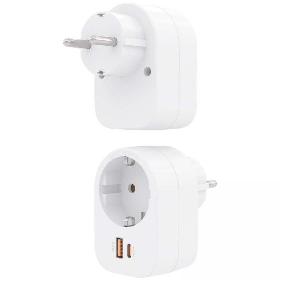 Enchufe Aisens ASPS-1A1C06-W/ 1 Toma de Corriente/ 1 USB Tipo-C PD/ 1 USB/ Blanco