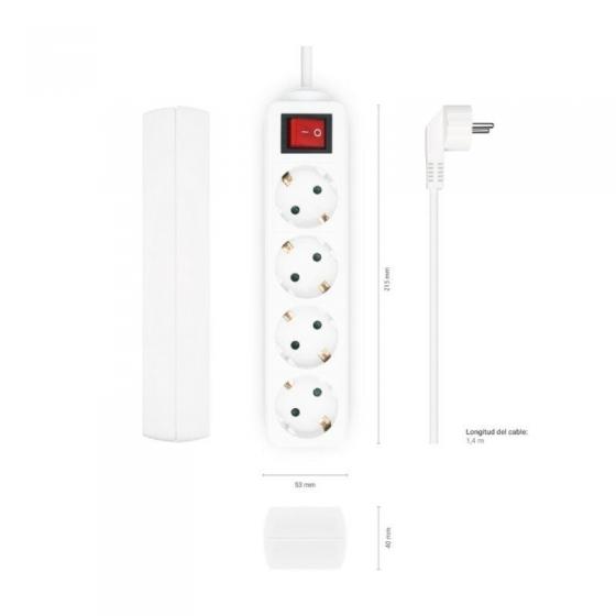Regleta con Interruptor Aisens A154-0649/ 4 Tomas de Corriente/ Cable 1.4m/ Blanco