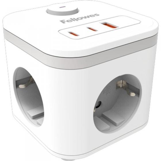 Regleta con Interruptor Fellowes/ 3 Tomas de corriente/ 1 USB - 2 USB Tipo-C/ Cable 2m/ Blanca