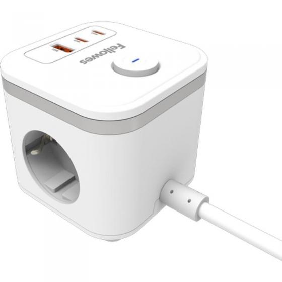 Regleta con Interruptor Fellowes/ 3 Tomas de corriente/ 1 USB - 2 USB Tipo-C/ Cable 2m/ Blanca