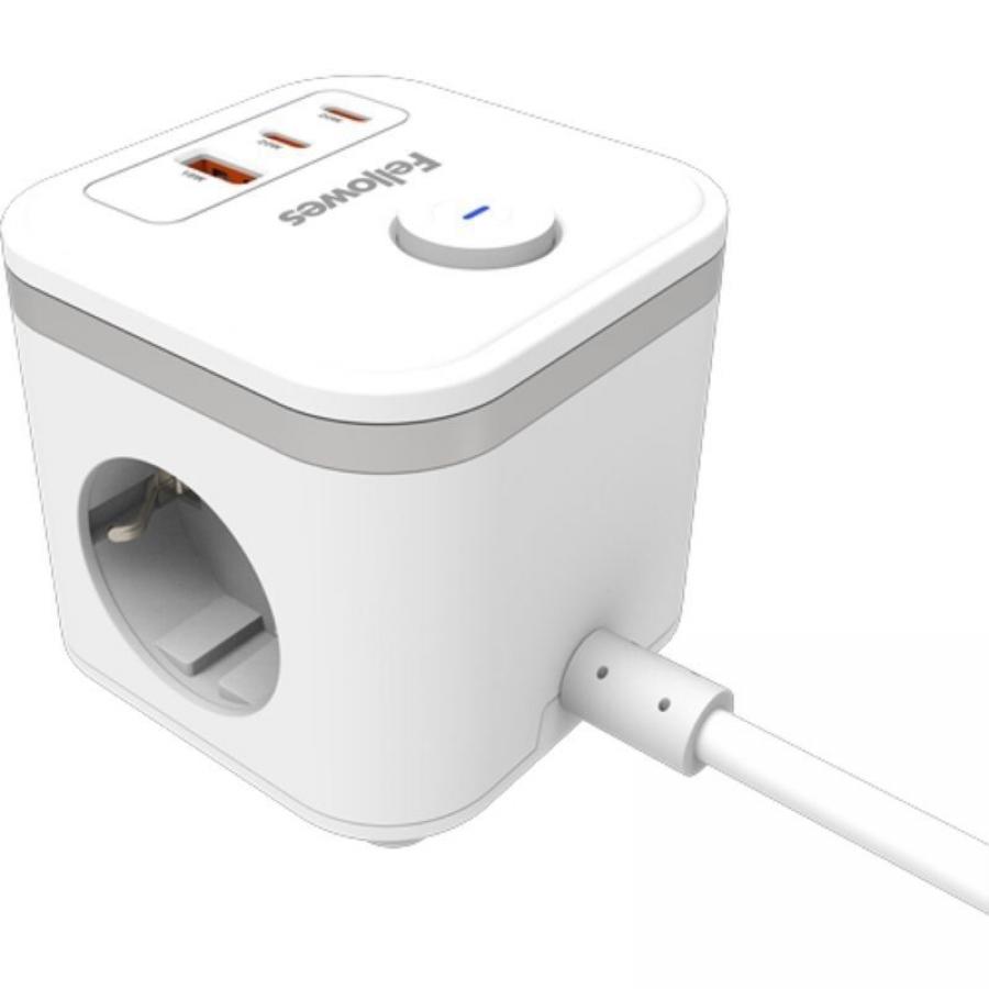 Regleta con Interruptor Fellowes/ 3 Tomas de corriente/ 1 USB - 2 USB Tipo-C/ Cable 2m/ Blanca