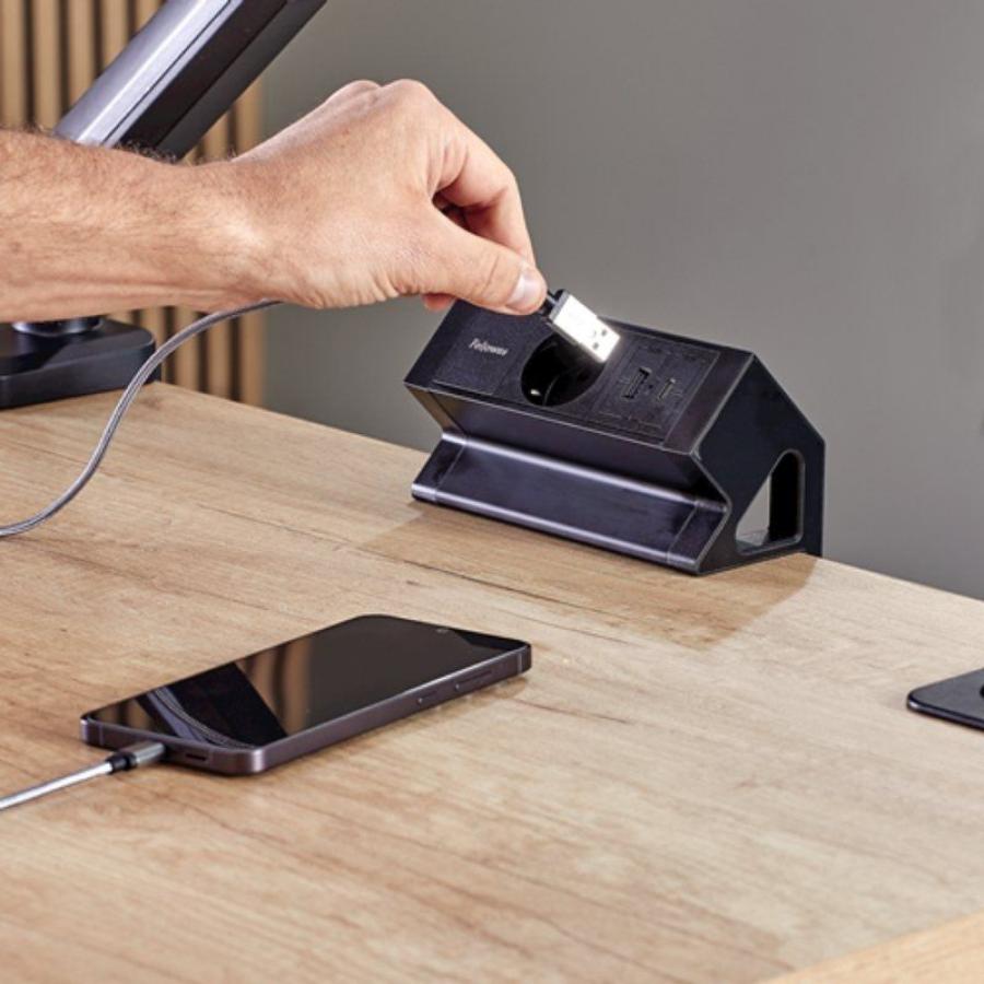 Regleta Sobremesa Fellowes 100137172/ 1 Tomas de corriente/ 1 USB - 1 USB Tipo-C/ Cable 2m/ Negra
