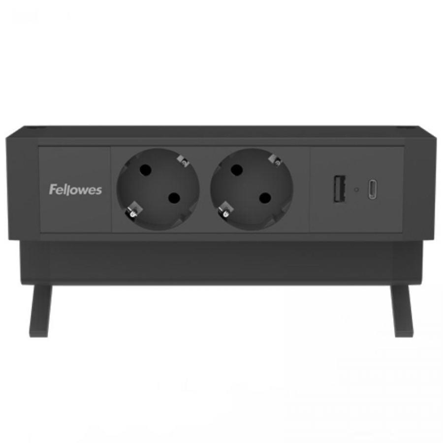 Regleta Sobremesa Fellowes 100137182/ 2 Tomas de corriente/ 1 USB - 1 USB Tipo-C/ Cable 2m/ Negra