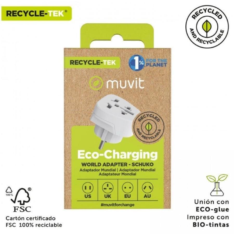 Enchufe Universal Muvit For Change MCADP0007/ 1 Toma de Corriente/ Blanco