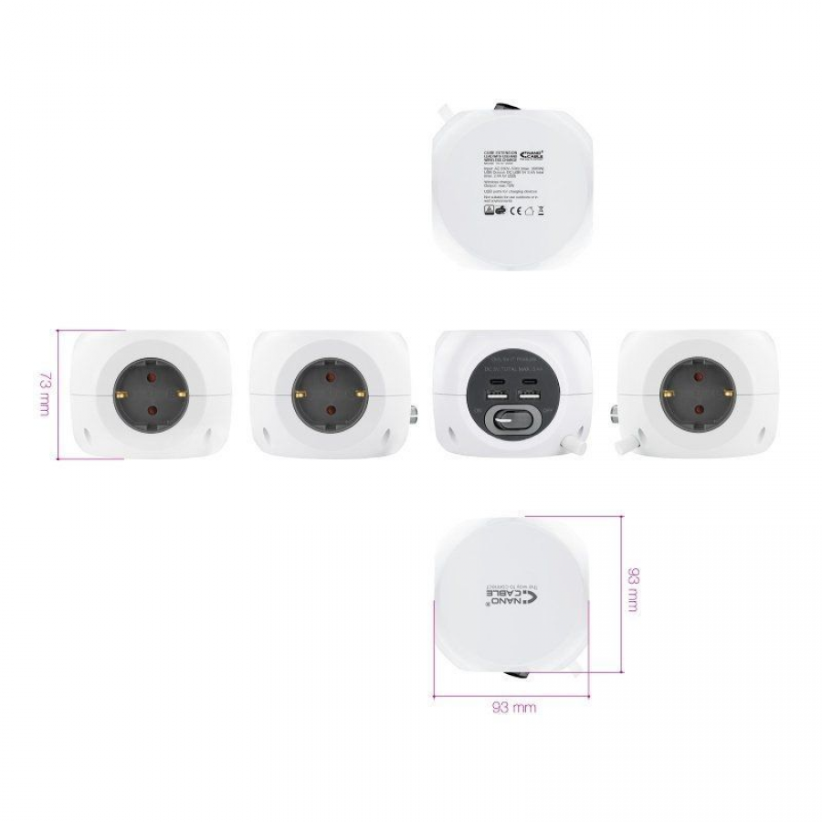 Regleta Nanocable 10.37.0001/ 3 Tomas de corriente/ 2 USB - 2 USB Tipo-C/ Cable 1.4m/ Blanca