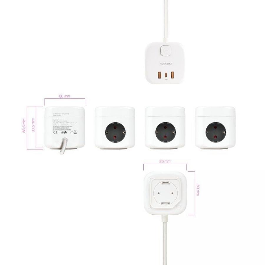 Regleta Nanocable 10.37.0011/ 3 Tomas de corriente/ 2 USB - 1 USB Tipo-C/ Cable 1.4m/ Blanca