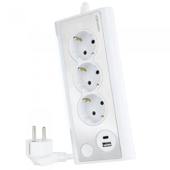 Regleta con Interruptor Nanocable 10.37.0013-W 3 Tomas de Corriente 1 USB 1 USB Tipo-C Blanca