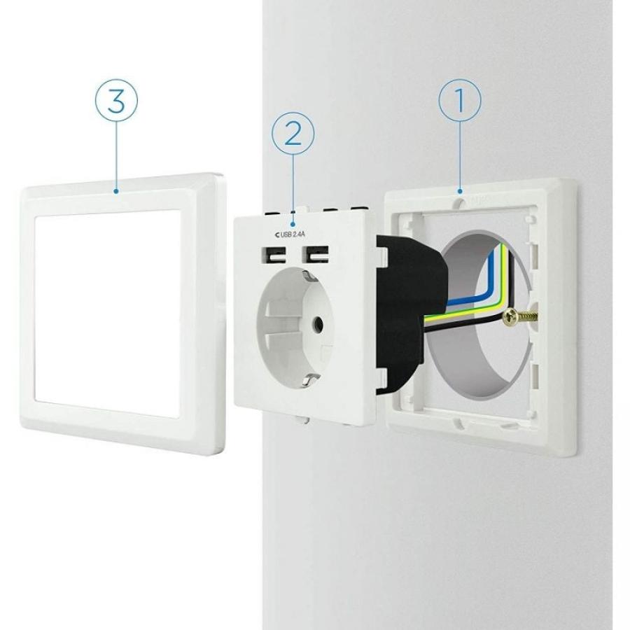 Roseta de Pared Nanocable 10.35.0010/ 1 Schuko/ 2 USB