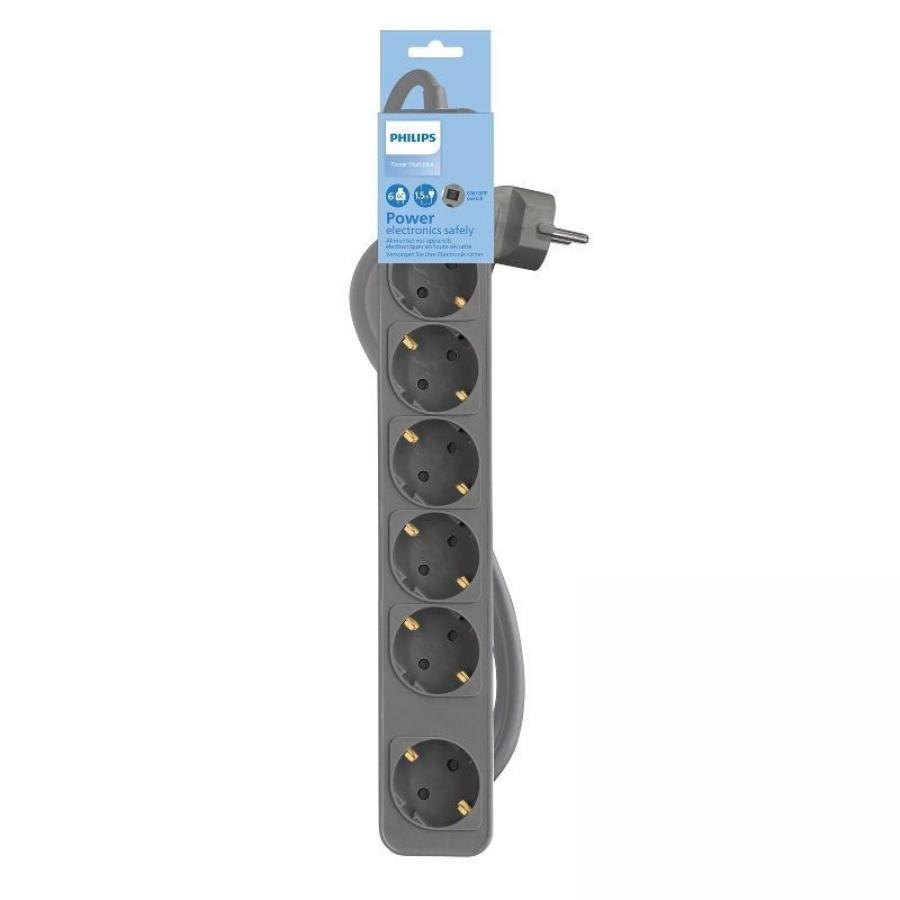 Regleta con Interruptor Philips CHP2164G/10/ 6 Tomas de corriente/ Cable 1.5m/ Gris
