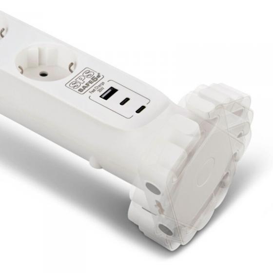 Regleta con interruptor Salicru SAFE 5S+/ 4 Tomas de corriente/ 1 Master/ 2 USB Tipo-C/ 1 USB/ Cable 1.4m/ Blanca