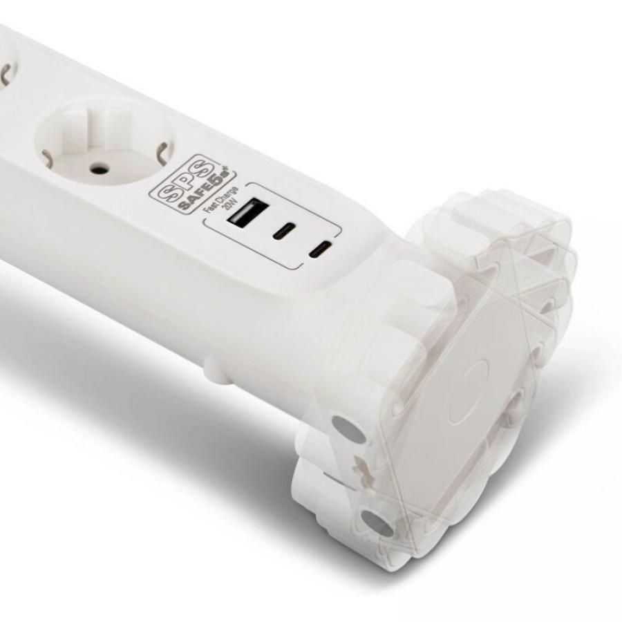 Regleta con interruptor Salicru SAFE 5S+/ 4 Tomas de corriente/ 1 Master/ 2 USB Tipo-C/ 1 USB/ Cable 1.4m/ Blanca