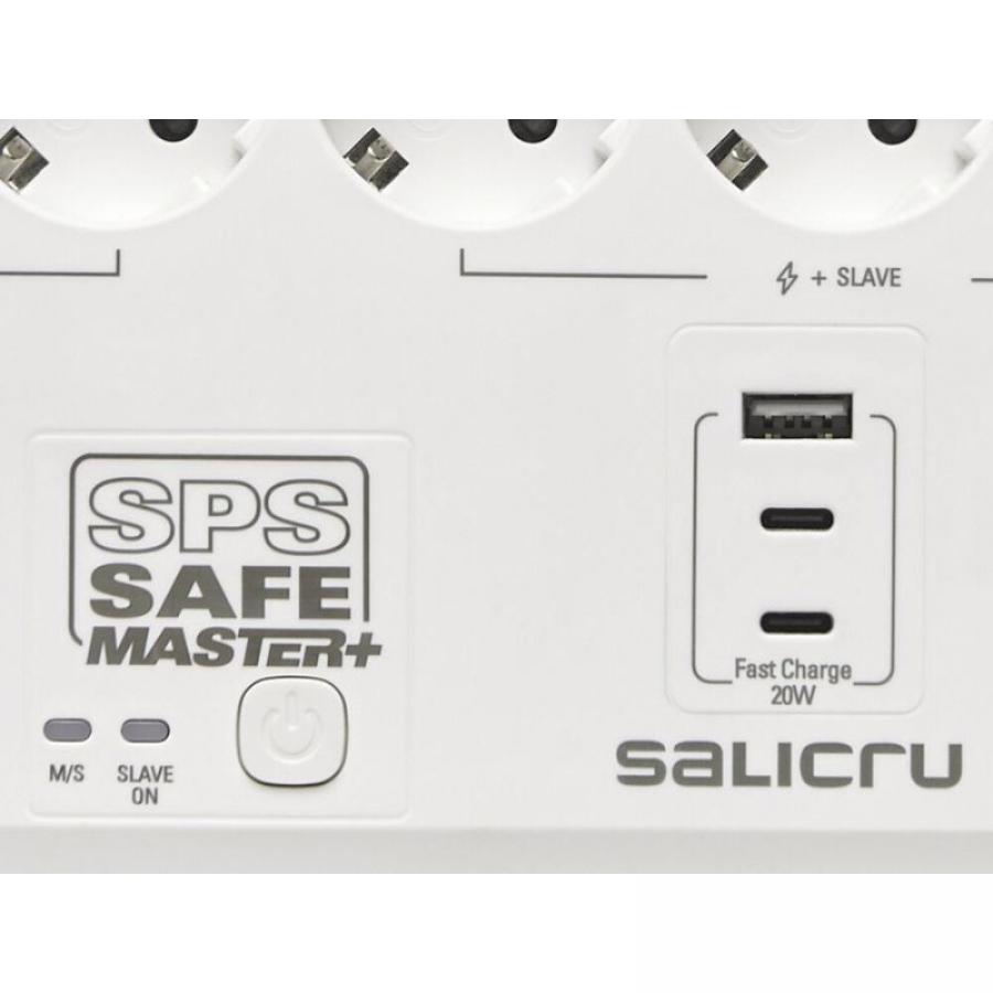 Regleta con interruptor Salicru SAFE MASTER+/ 5 Tomas de corriente/ 1 Master/ 2 USB Tipo-C/ 1 USB/ Cable 1.4m/ Blanca