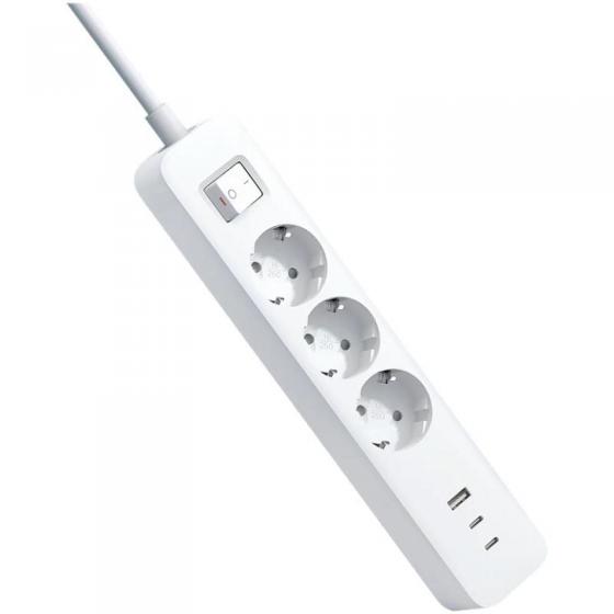 Regleta con Interruptor Xiaomi 20W Power Strip/ 3 Tomas de Corriente/ 1 USB/ 2 USB Tipo-C/ Cable 1.4m/ Blanca