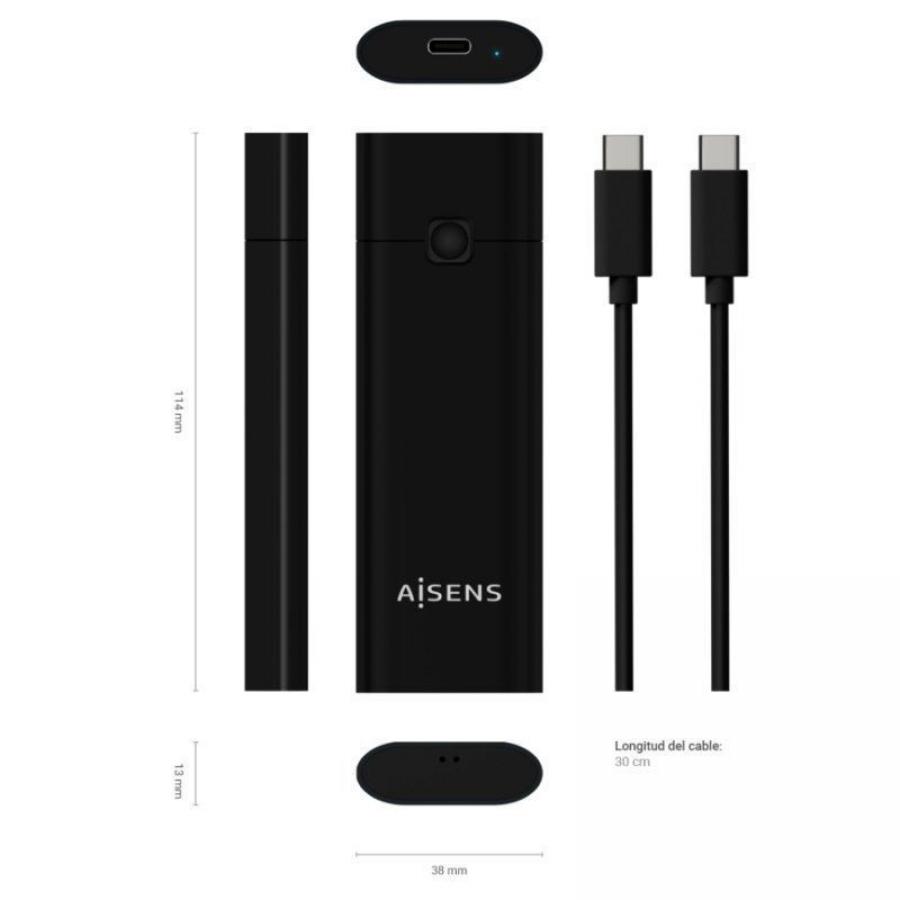 Caja Externa para Disco SSD M.2 NVMe Aisens ASM2-020B/ USB 3.2 Gen2/ Sin Tornillos