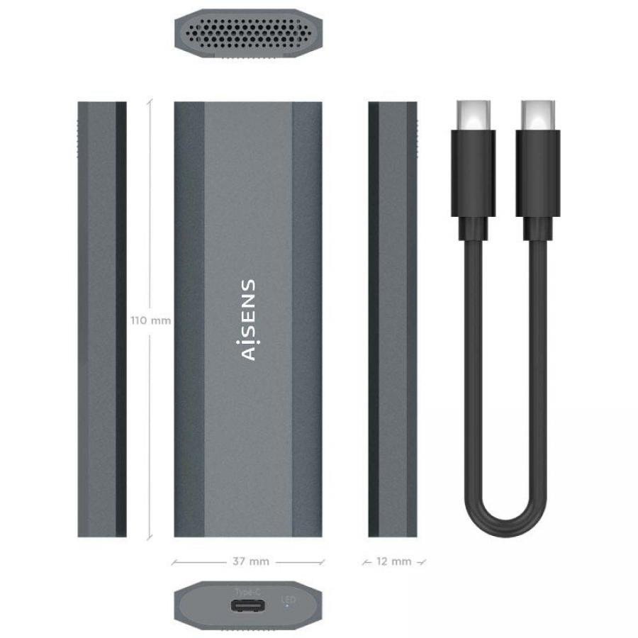 Caja Externa para Disco SSD M.2 NVMe Aisens ASM2-029GR/ USB 3.2/ Sin tornillos