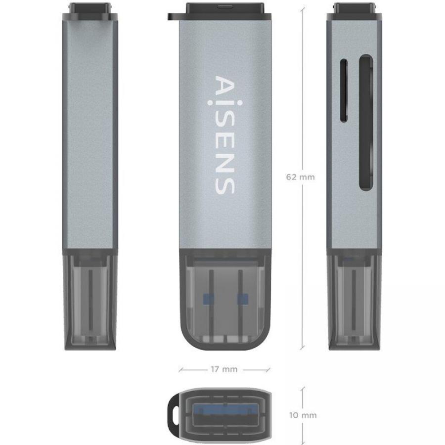 Lector de Tarjetas Externo Aisens ASCR-2A09-GR/ USB 3.1