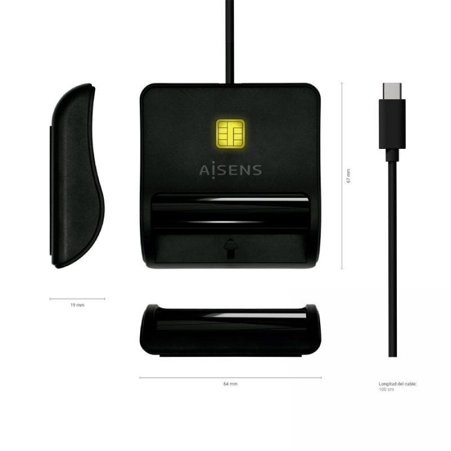Lector de DNI USB Tipo-C Aisens ASCR-SN03C-BK/ USB Tipo-C/ Negro