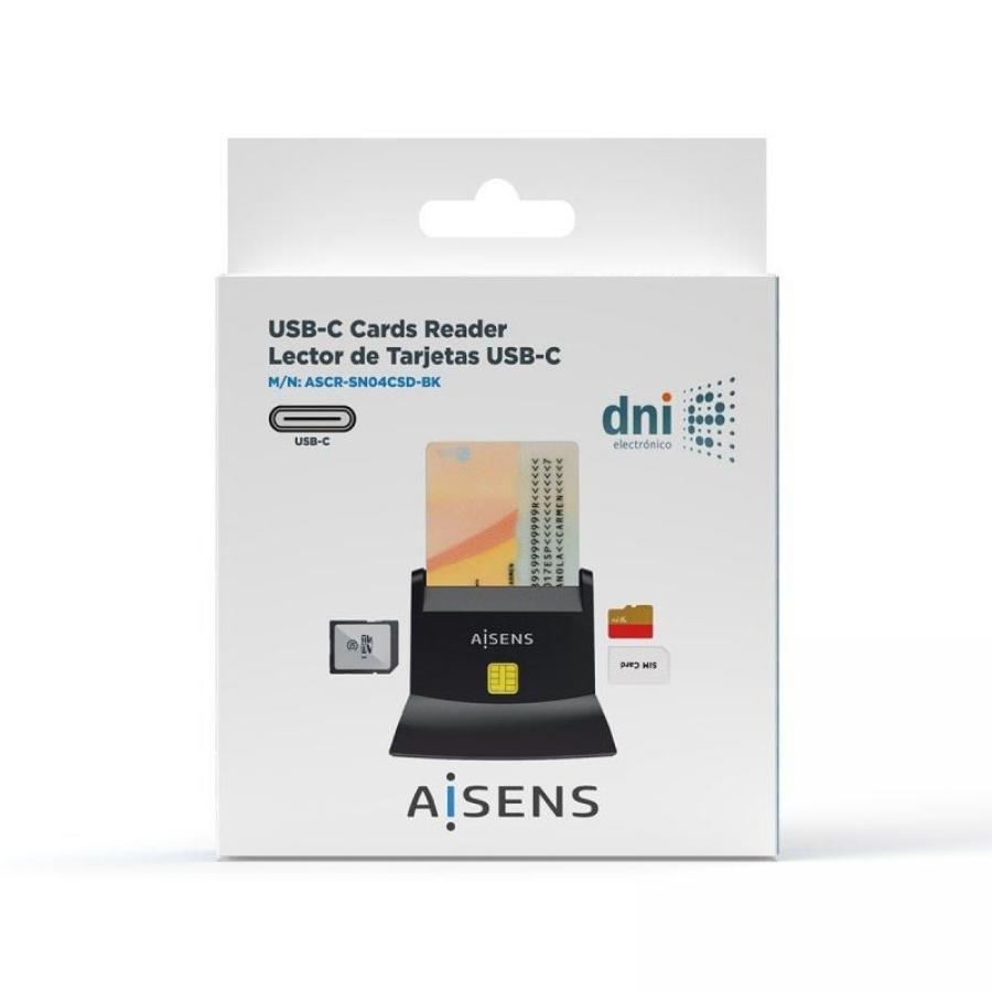 Lector de DNI y Tarjetas Aisens ASCR-SN04CSD-BK/ USB Tipo-C/ Negro