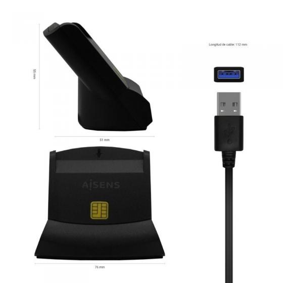 Lector de DNI y Tarjetas Aisens ASCR-SN05-BK/ USB 2.0/ Negro