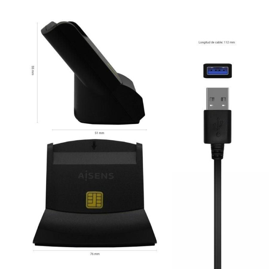 Lector de DNI y Tarjetas Aisens ASCR-SN05-BK/ USB 2.0/ Negro