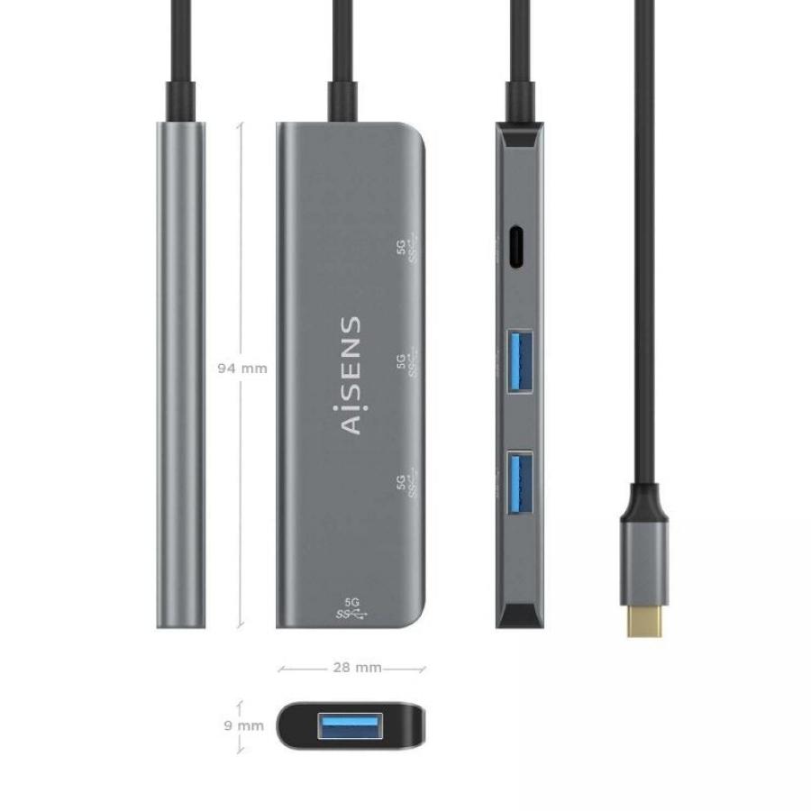 Hub USB Tipo-C Aisens A109-0762/ 3xUSB/ 1xUSB Tipo-C/ Gris
