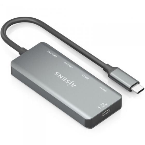 Hub USB Tipo-C Aisens A109-0946/ 2xUSB/ 2xUSB Tipo-C/ 1xUSB Tipo-C PD/ Gris