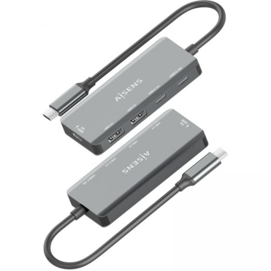 Hub USB Tipo-C Aisens A109-0946/ 2xUSB/ 2xUSB Tipo-C/ 1xUSB Tipo-C PD/ Gris