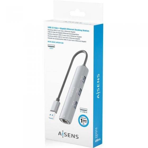 Hub USB Aisens ASUC-4P034-GR/ 3xUSB/ 1xRJ45/ Gris