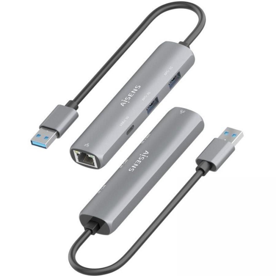 Hub USB Aisens ASUC-4P035-GR/ 1xUSB Tipo-C/ 2xUSB/ 1xRJ45/ Gris