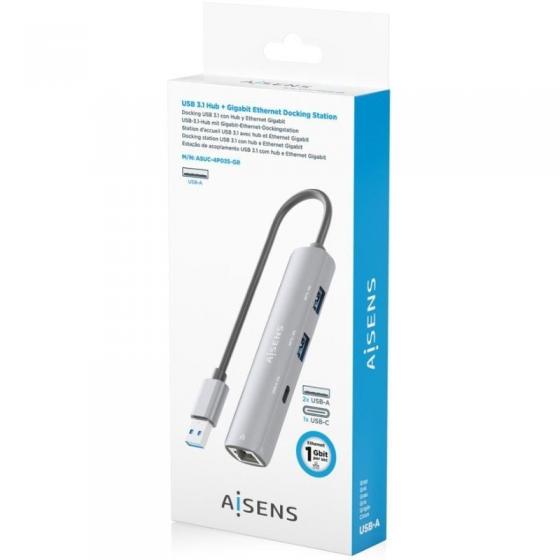 Hub USB Aisens ASUC-4P035-GR/ 1xUSB Tipo-C/ 2xUSB/ 1xRJ45/ Gris