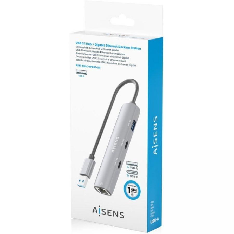 Hub USB Aisens ASUC-4P036-GR/ 2xUSB Tipo-C/ 1xUSB/ 1xRJ45/ Gris