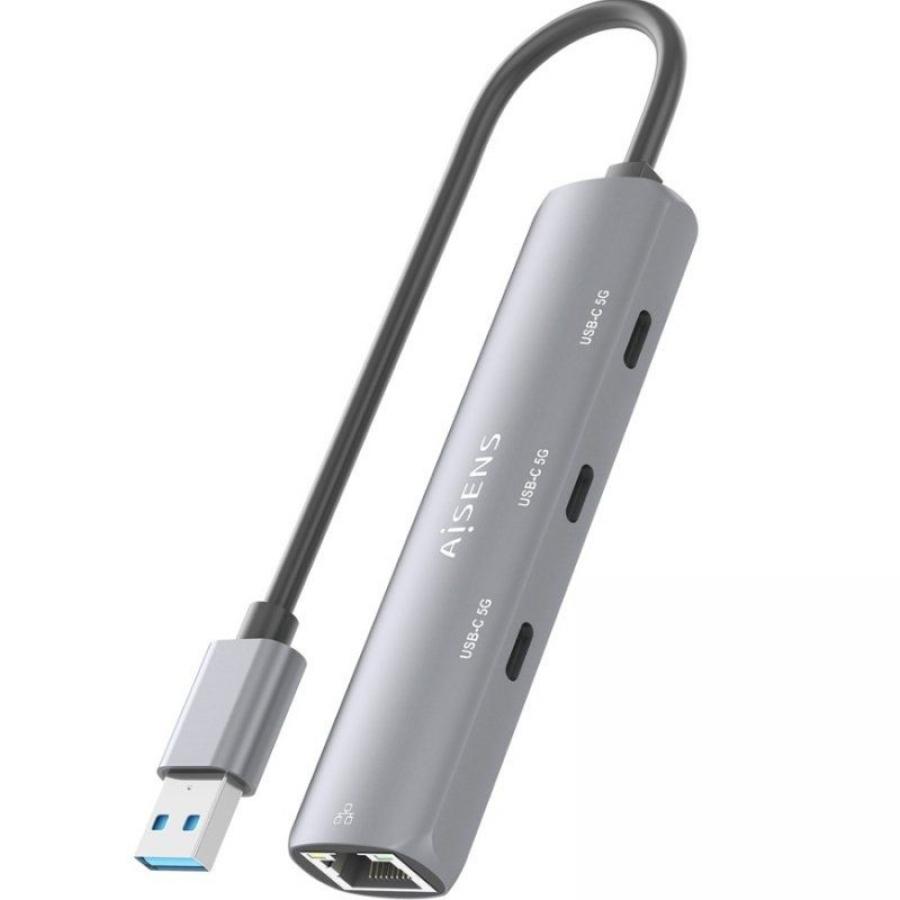 Hub USB Aisens ASUC-4P037-GR/ 3xUSB Tipo-C/ 1xRJ45/ Gris