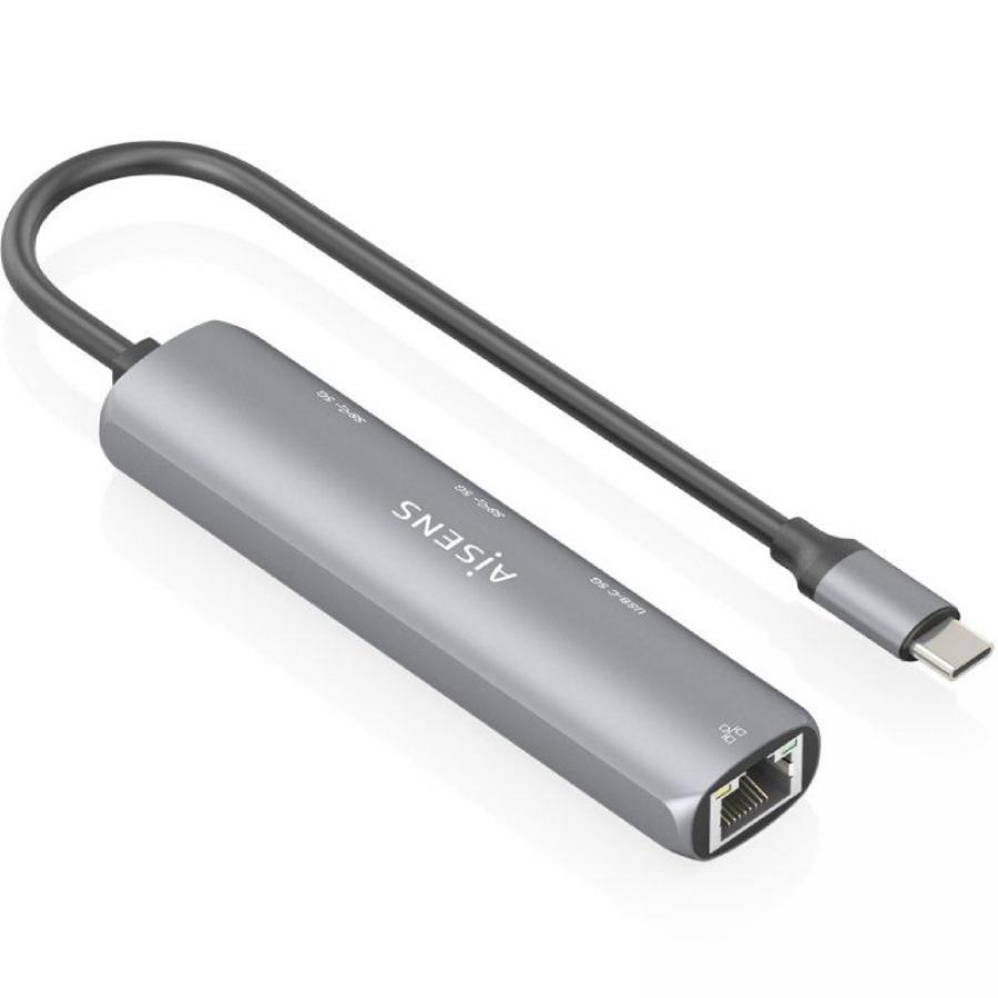 Hub USB Tipo-C Aisens ASUC-4P039-GR/ 1xUSB Tipo-C/ 2xUSB/ 1xRJ45/ Gris