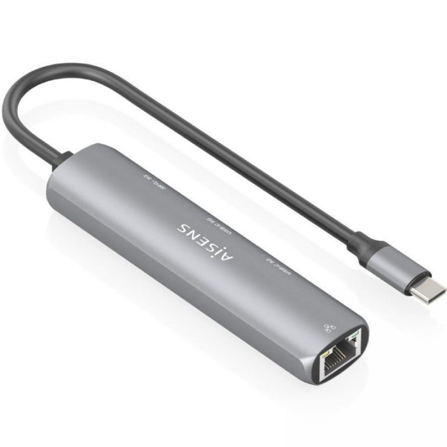 Hub USB Tipo-C Aisens ASUC-4P040-GR/ 2xUSB Tipo-C/ 1xUSB/ 1xRJ45/ Gris
