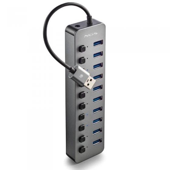 Hub USB NGS IHUB10/ 10xUSB 3.0/ Gris