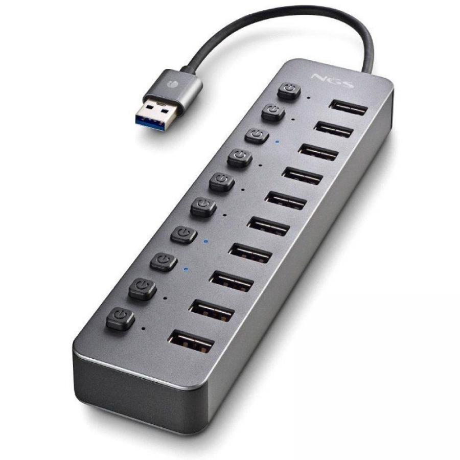 Hub USB NGS IHUB10/ 10xUSB 3.0/ Gris