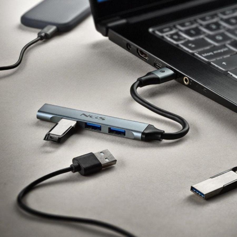 Hub USB NGS IHUB4 Micro/ 4xUSB/ Gris