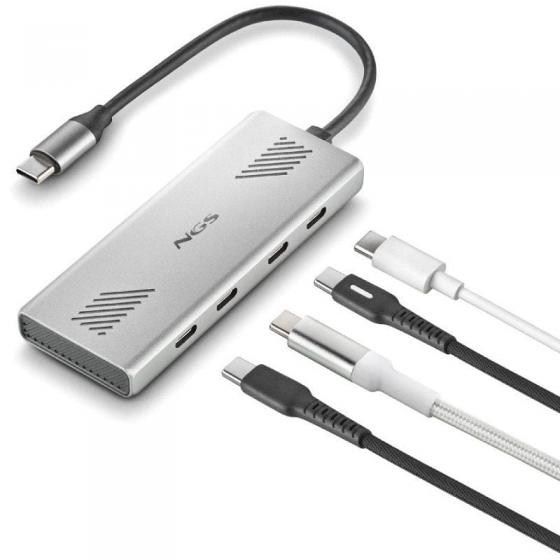 Hub USB Tipo-C NGS Wonder4-C/ 4xUSB Tipo-C/ Gris