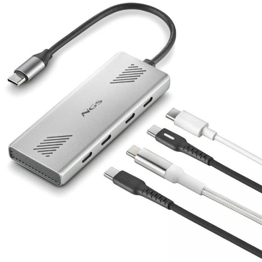 Hub USB Tipo-C NGS Wonder4-C/ 4xUSB Tipo-C/ Gris