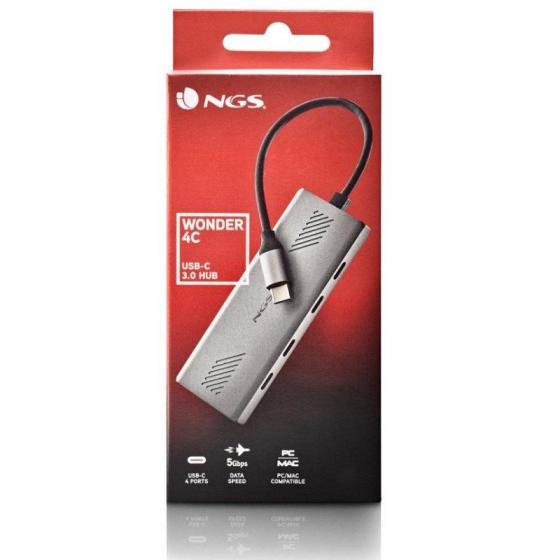 Hub USB Tipo-C NGS Wonder4-C/ 4xUSB Tipo-C/ Gris